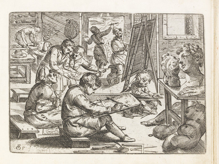 Aprendices en un taller de pinturas